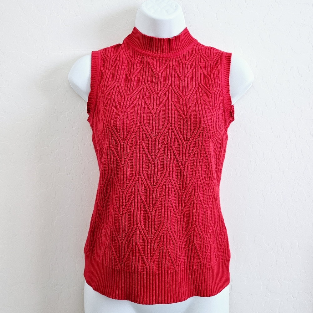 🌺3/$30 Elie Tahari Red Mock Neck Sleeveless Knit Top SZ XS